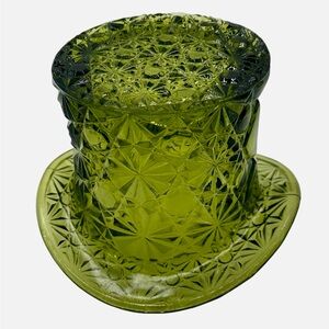 Vintage Figural Top Hat Green Art Glass Vase